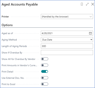 Aged Accounts Payable report