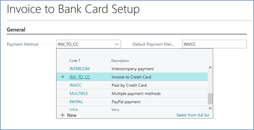 Invoice to Bank Card Setup