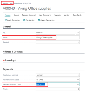 Vendor Card - Payment Method Code